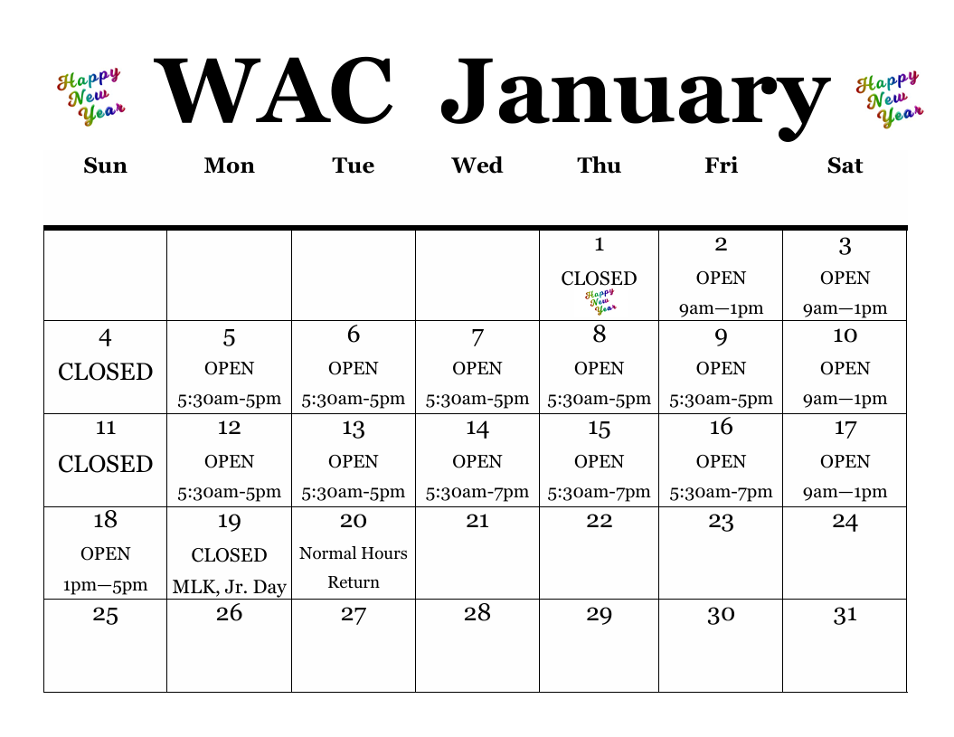 WAC January Hours 2026